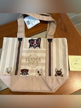 Upcycled Trader Joe's Beige Striped Tote with Dog Patch Accents (2 of 3)